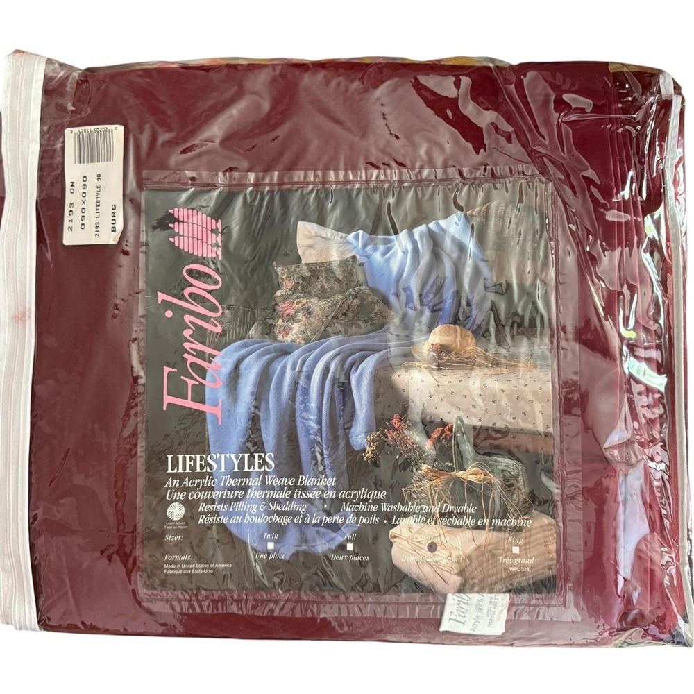 Vintage Faribo Lifestyles Acrylic Thermal Weave Blanket Burgundy NIP NOS New